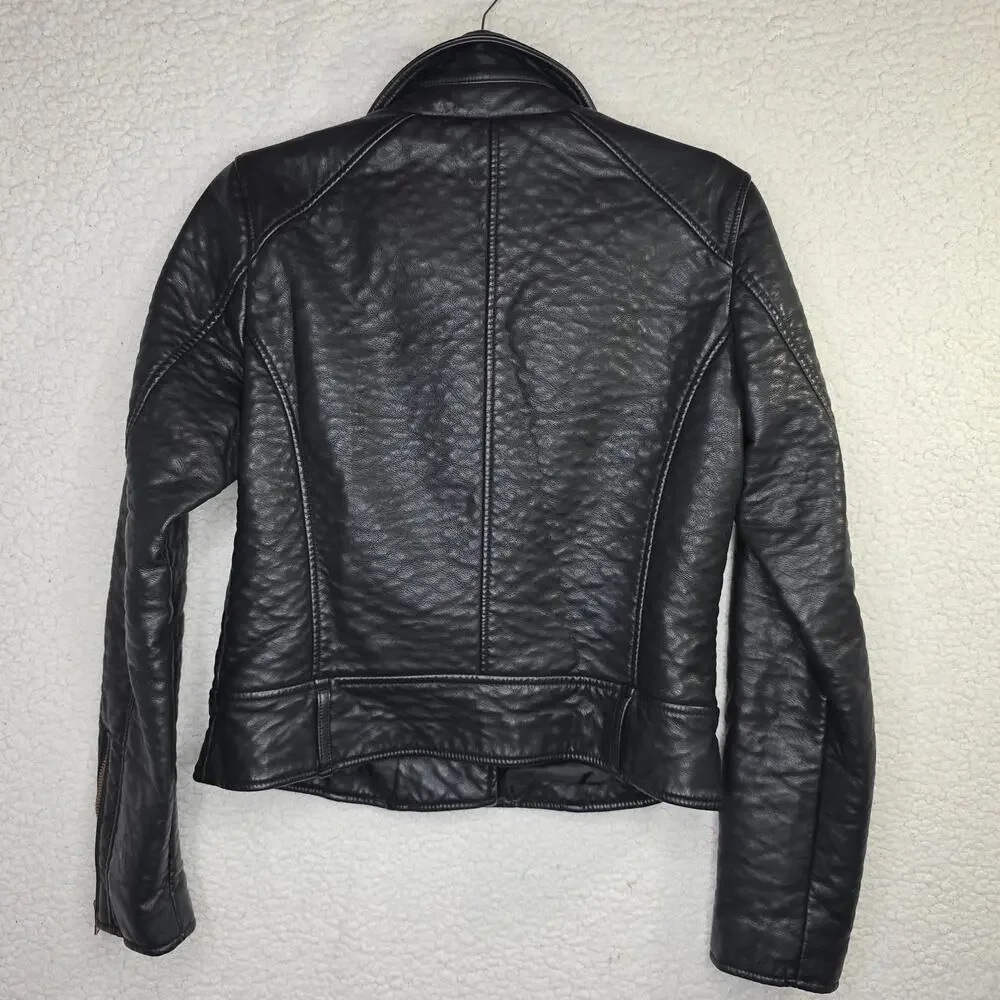 Marc NewYork SzM Faux Black Thick Sturdy 3D surface Moto Biker Jacket Gangster‎